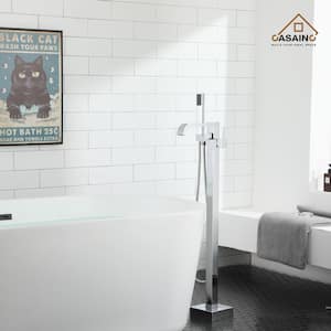 Chrome Single-Handle Floor-Mounted Bathtub Faucet High Flow Bathroom Tub Filler with Hand Shower