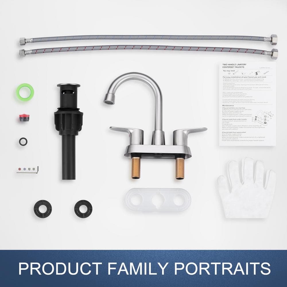 Brushed Nickel High Arc Double Handle Bathroom Faucet