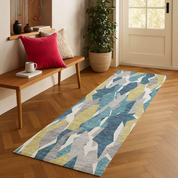 Chantille Machine Washable Indoor/Outdoor Abstract ACN2329 Teal 2 ft. 3 in. x 7 ft. 6 in. Runner Rug