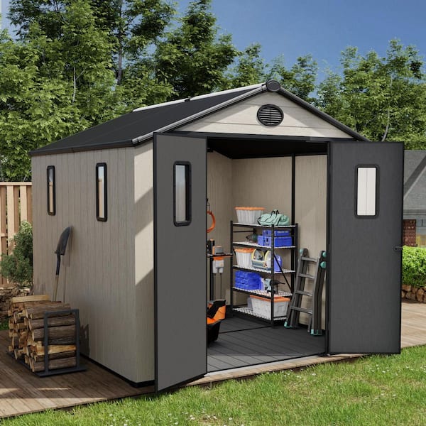 8-ft x 8-ft Outdoor Storage Kick-it White Gable Resin Storage Shed (63.5 sq. ft. )