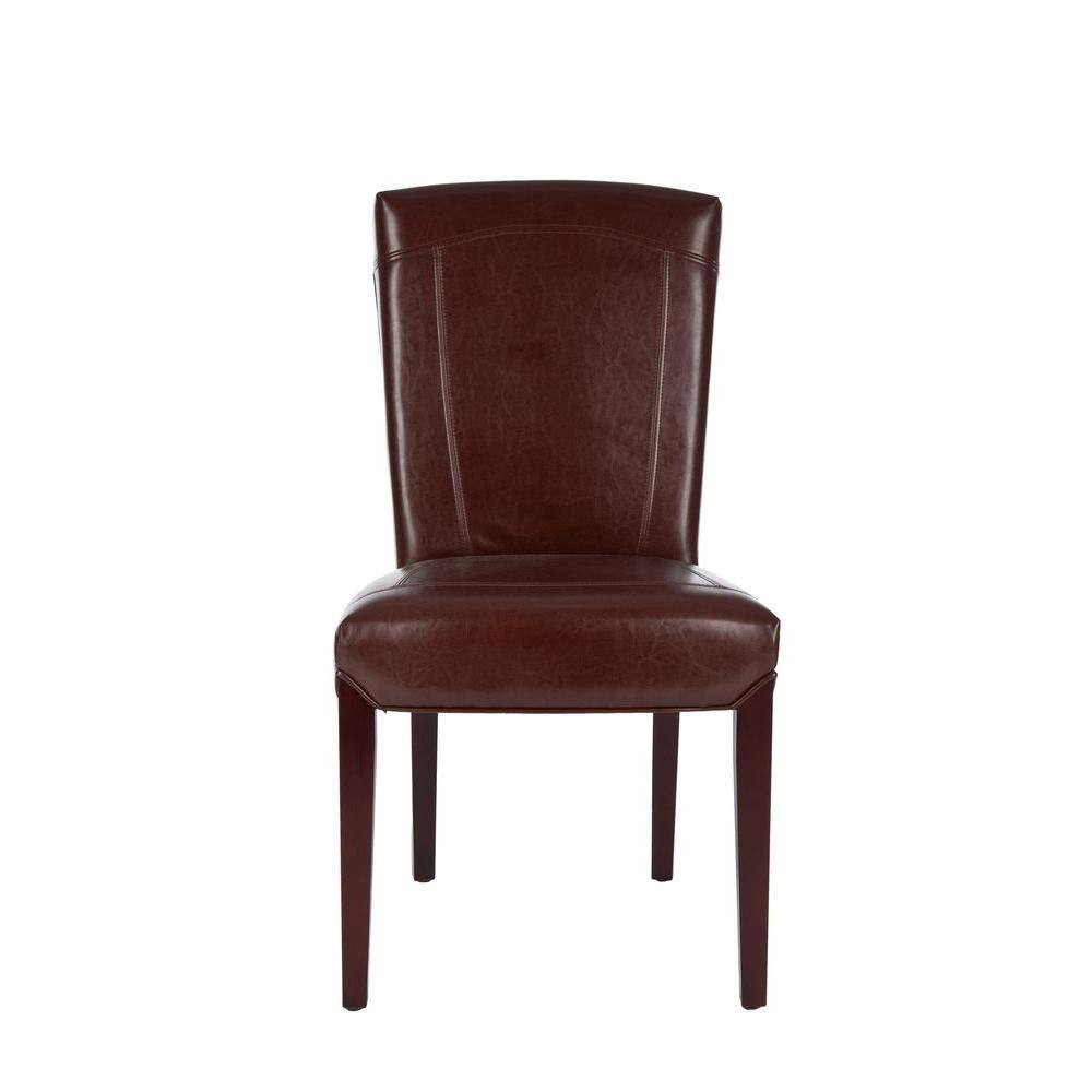 Transitional Cherry Mahogany Brown Leather Side Chair