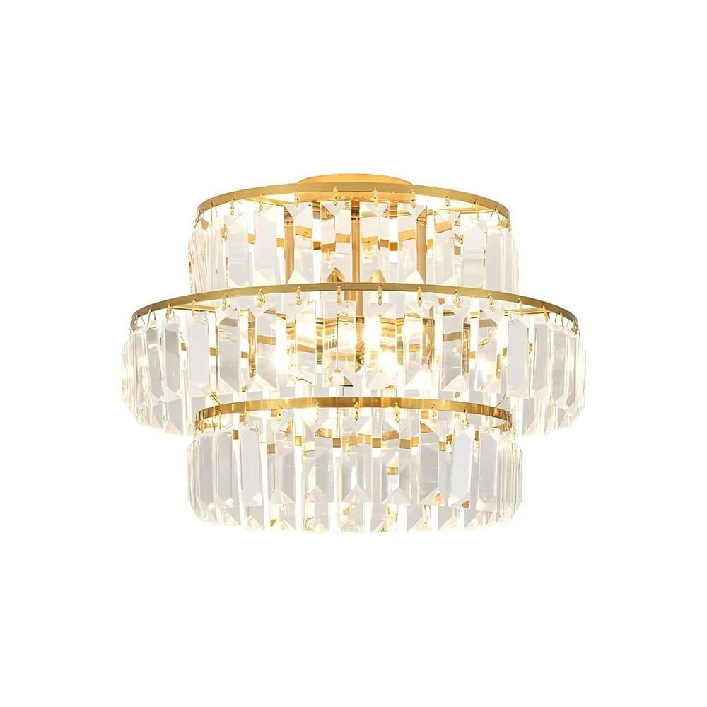 Brian 4-Light 17.72 in. Modern Glam Brass Crystal Flush Mount 3-Tiered Drum Ceiling Light for Foyer/Hallway price history on PriceWatchPro