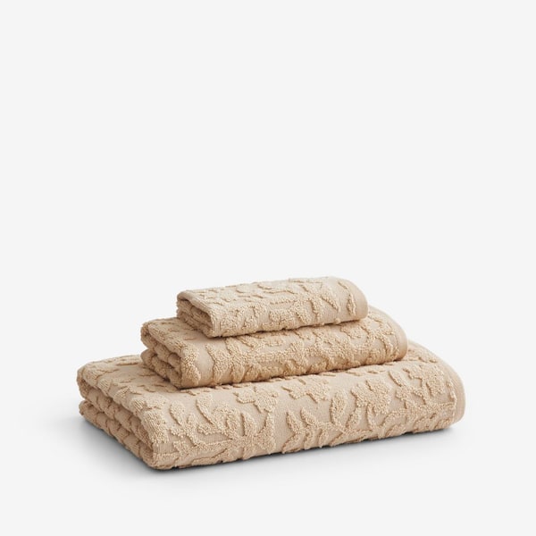 Company Cotton Floral Jacquard Antique Beige Cotton Single Bath Towel