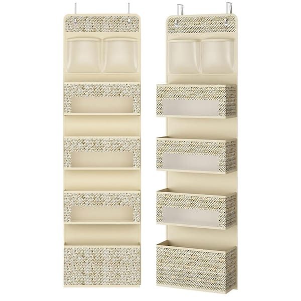 Aoibox 13.2 in W x 47.2 in. H x 4.7 in. D Non-Woven Fabric Rectangular Door Hanging Shelf in Beige 5 Shelf Big Pocket Storage