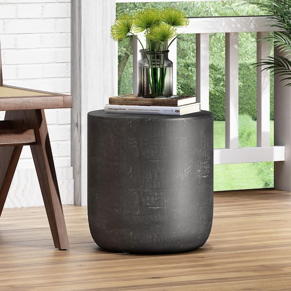 Acosta Matte Black Stone Outdoor Patio Side Table