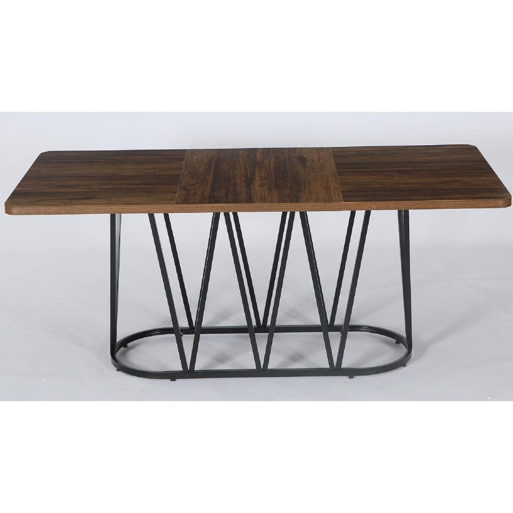 Halseey Rectangular Rustic Brown Wood 70.9 in. Trestle Dining Table Seats 8 with Sturdy Metal Frame