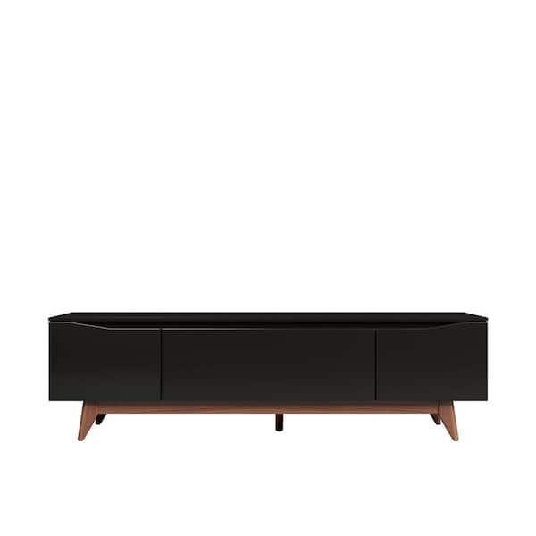 Manhattan Comfort Salle 72.63 in. Black TV Stand Fits TV's up to 70 in. with Solid Wood Legs