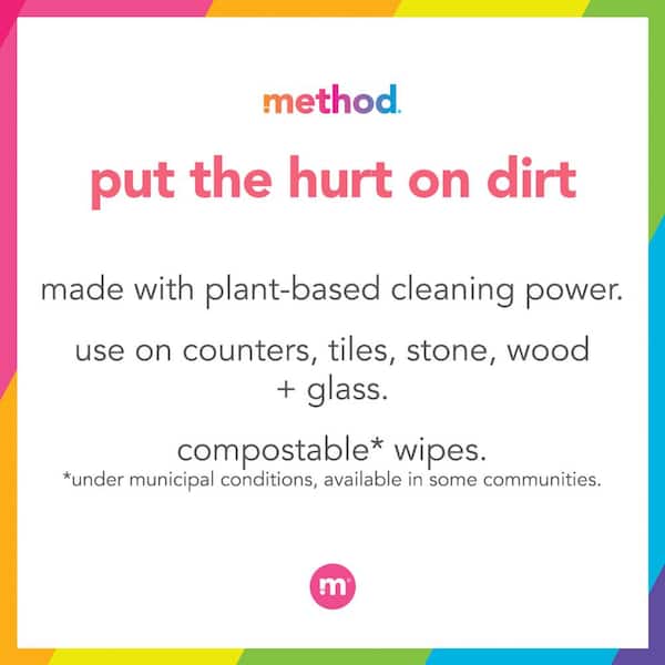 Method All-Purpose Cleaning Wipes, Pink Grapefruit, Multi-Surface,  Compostable, 30 Count (Pack of 6)