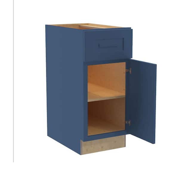 Home Decorators Collection Grayson 15 in. W x 21 in. D x 34.5 in. H Assembled Plywood Base Bath Cabinet in Mythic Blue with Soft Close RH