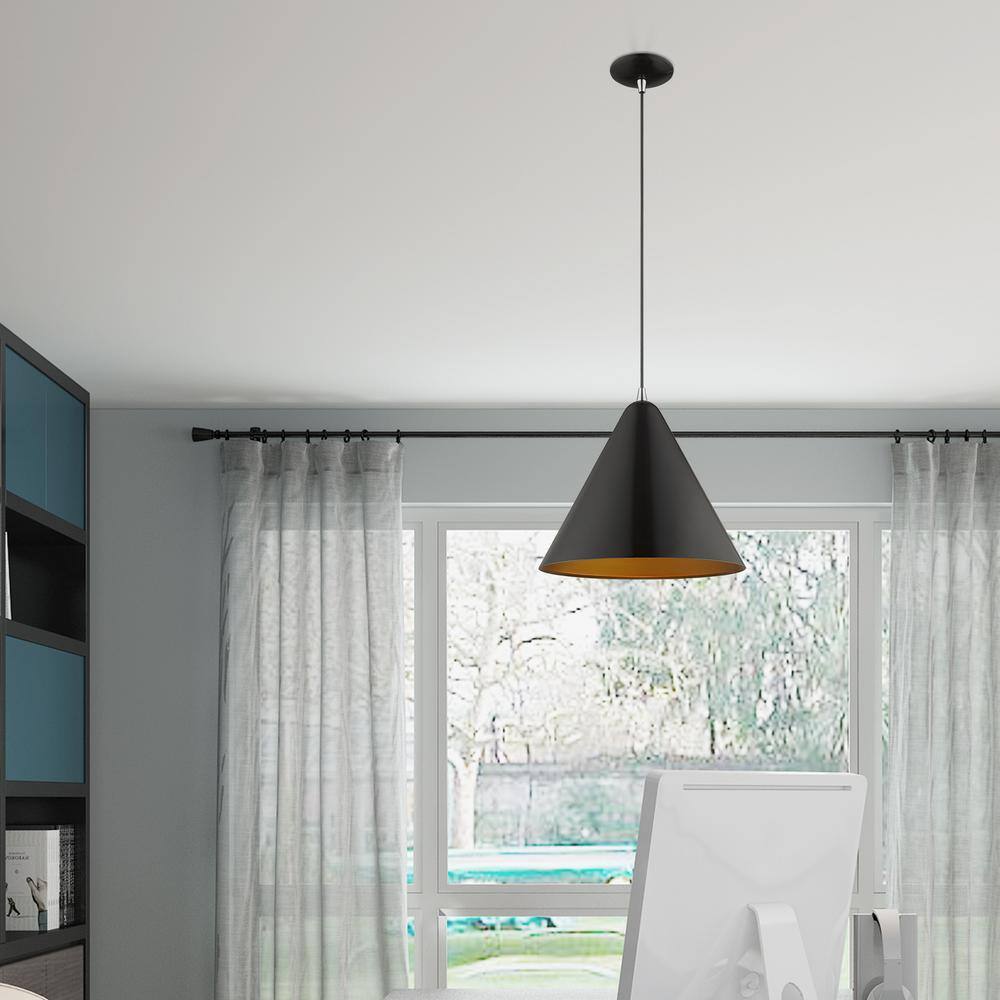 Contemporary Mini Pendant Light with Gold Interior & Shiny Black Exterior