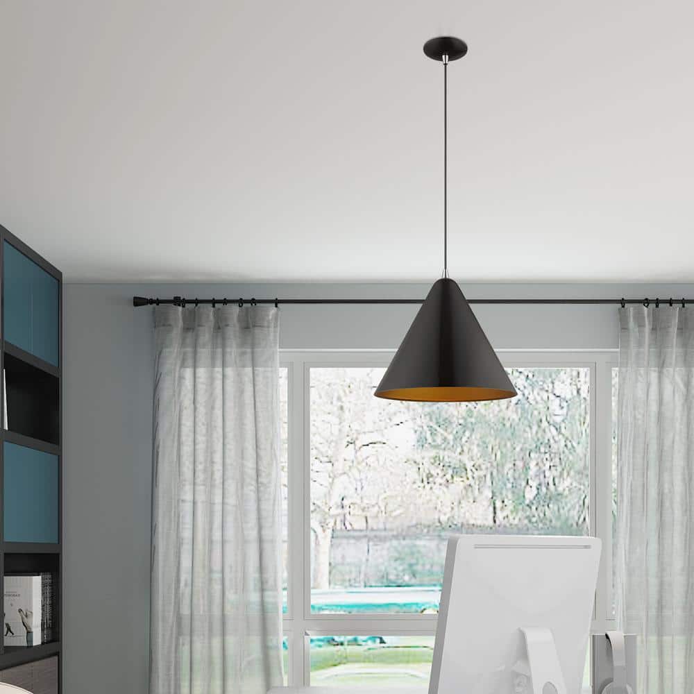 Contemporary Mini Pendant Light with Gold Interior & Shiny Black Exterior