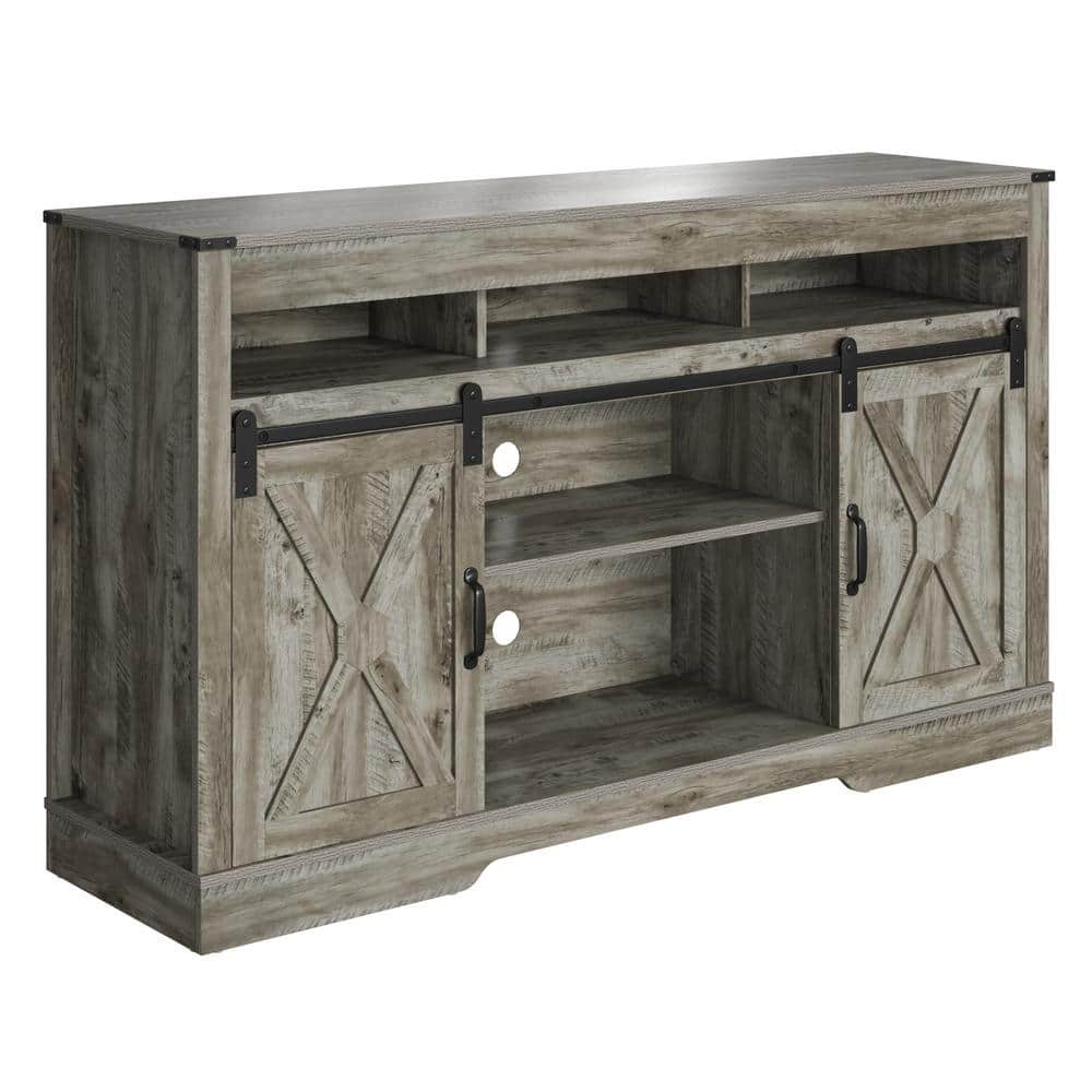 57.87 in. W x 15.75 in. D x 34.06 in. H Light Gray Double-Door Three-Layer 
