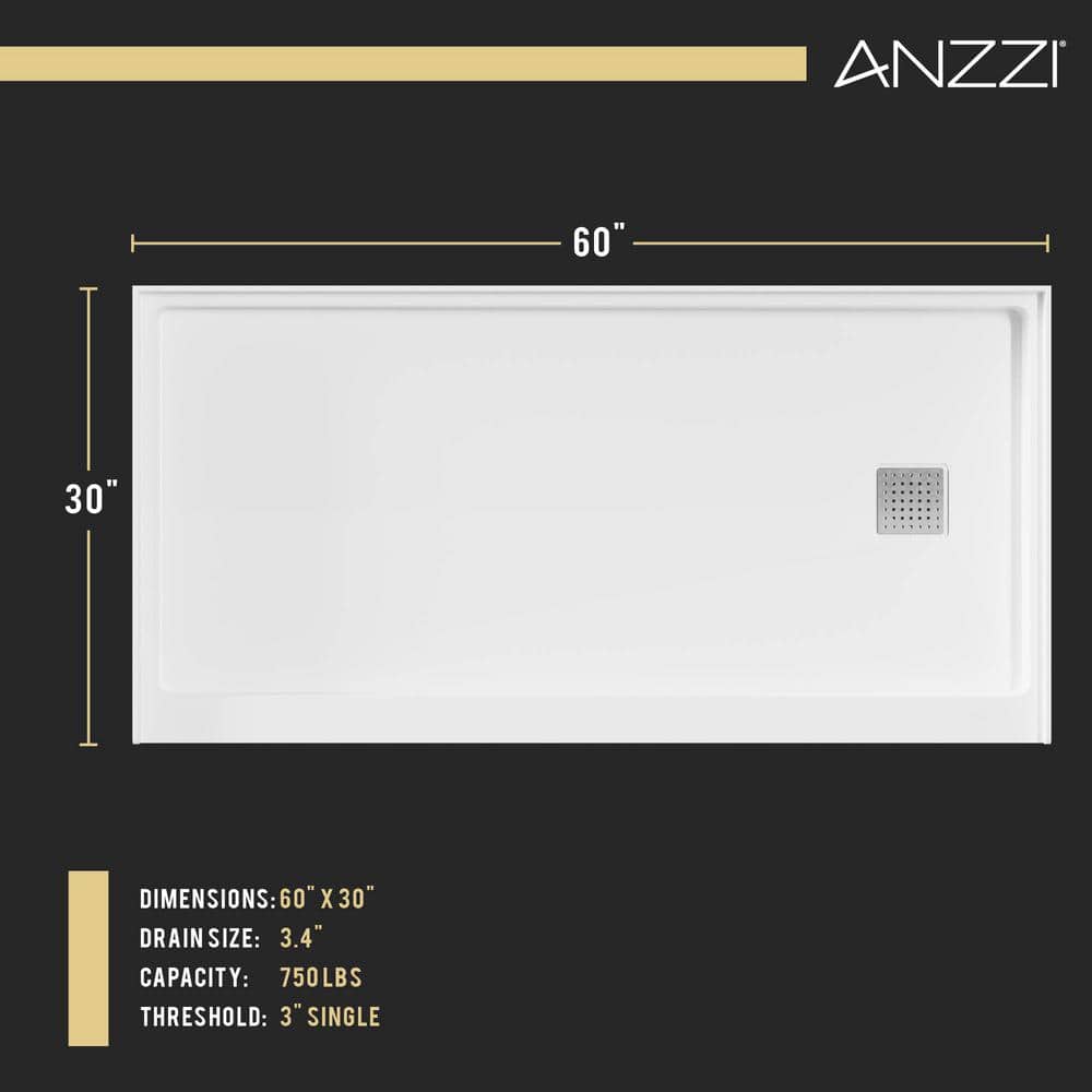 Alexander 60" x 30" White Right Drain Shower Base
