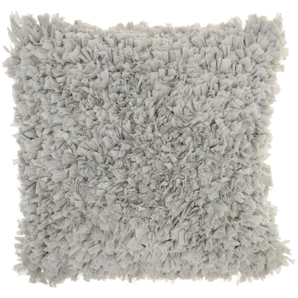 Mina Victory Shag Silver Gray Shag 17 in. x 17 in. Throw Pillow