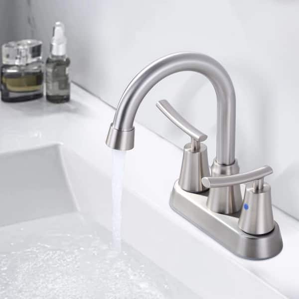 4 in. Centerset Double Handle Bathroom Faucet with Drain Kit Included in Brushed Nickel