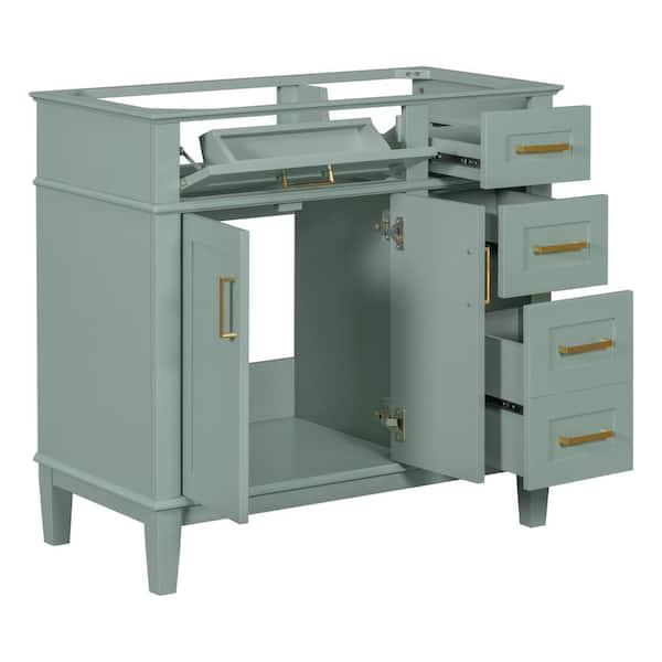 Tenleaf 35.40 in. W x 17.80 in. D x 34.00 in. H Bath Vanity Cabinet without Top in Green with 4-Drawers, Soft Close Doors