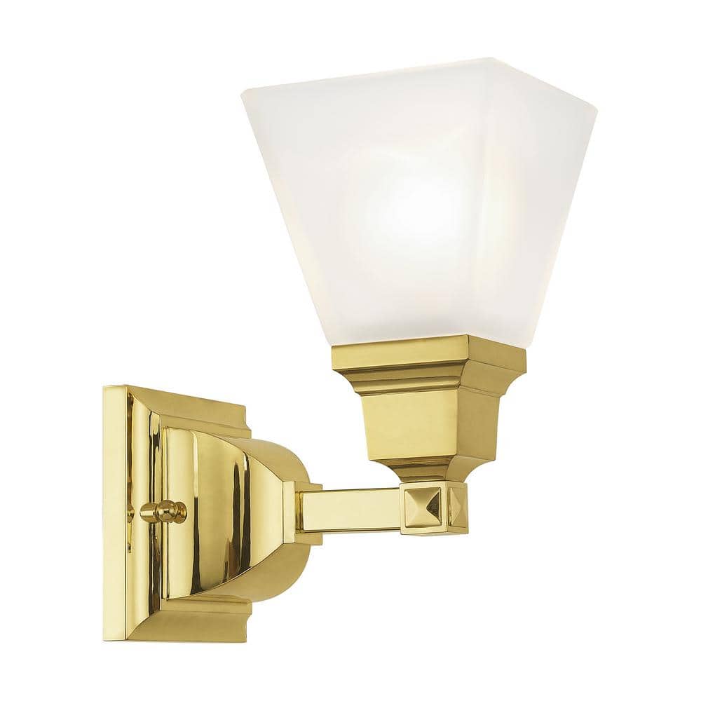 Polished Brass Wall Sconce with Satin Glass Shade