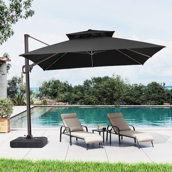 9.5 ft. x 9.5 ft. Double Top Cantilever Patio Umbrella in Black with 220 lbs. HDPE Base