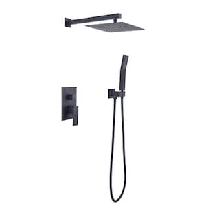 1-spray 2 GPM Wall Mount Luxury Bathroom Shower Combo Set Fixed and Handheld Shower Head in Matte Black