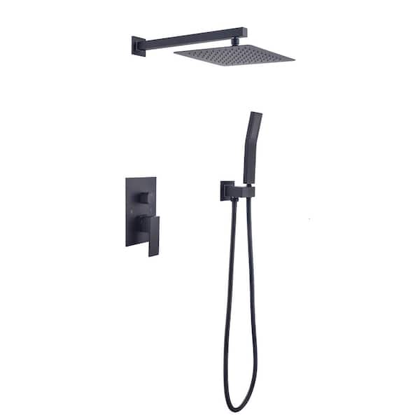 Lukvuzo 1-spray 2 GPM Wall Mount Luxury Bathroom Shower Combo Set Fixed and Handheld Shower Head in Matte Black