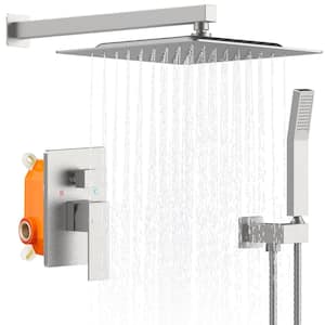 1-Spray Patterns with 1.8 GPM 12 in. Square Wall Mount Fixed Shower Head with Hand Shower in Brushed Nickel