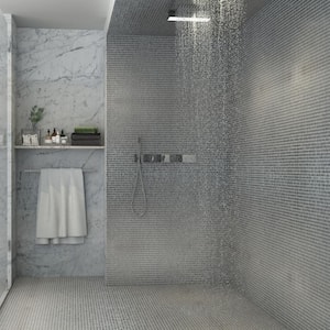 Glimmer Silver 11.61 in. x 11.73 in. Polished Glass Wall Mosaic Tile (0.94 sq. ft./Each)