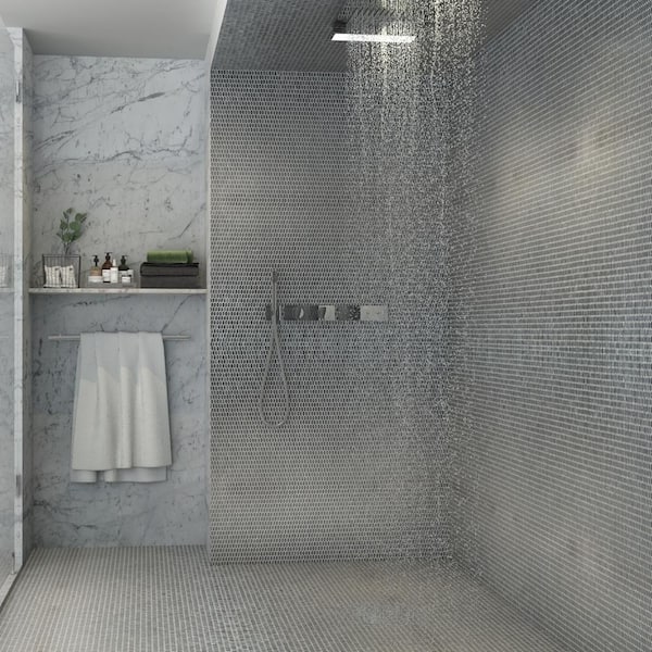 Glimmer Silver 11.61 in. x 11.73 in. Polished Glass Wall Mosaic Tile (0.94 sq. ft./Each)