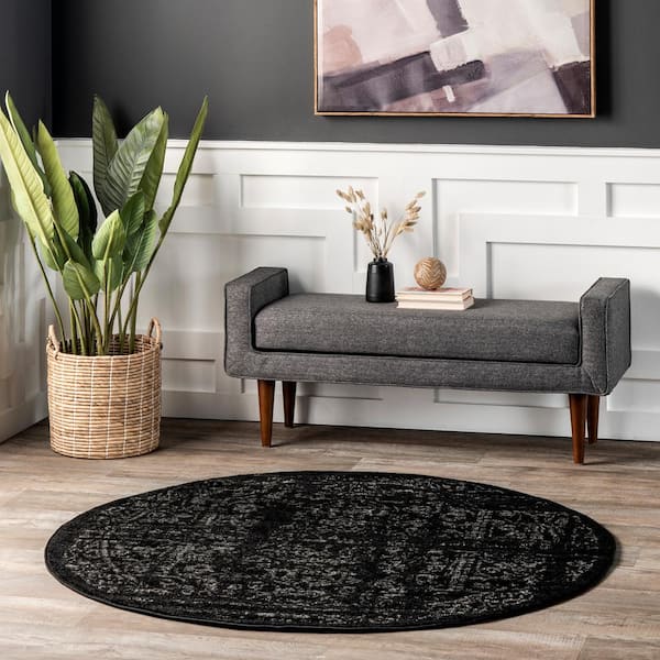 Arlena Distressed Persian Medallion Black 4 ft. Indoor Round Rug