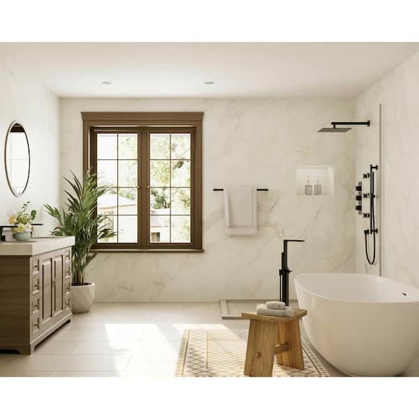 Thermostatic 3-Handle 12 in. Shower Faucet 2.5 GPM with 5-Spray Patterns 6-Jets in Matte Black (Valve Included)