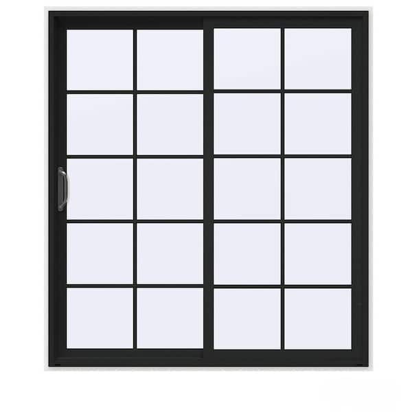 72 in. x 80 in. V-4500 Contemporary Bronze FiniShield Vinyl Left-Hand 10 Lite Sliding Patio Door w/White Interior