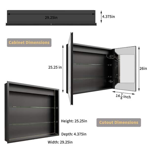 Velux 30 in. W x 26 in. H Rectangular Silver Aluminum Recessed/Surface Mount Dual Swing Medicine Cabinet with Mirror LED