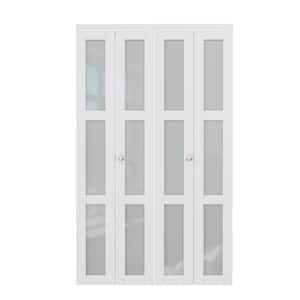 48 in. x 80 in. 3-Lite Frosted Glass Solid Core MDF White Finished Closet Bi-Fold Door with Hardware