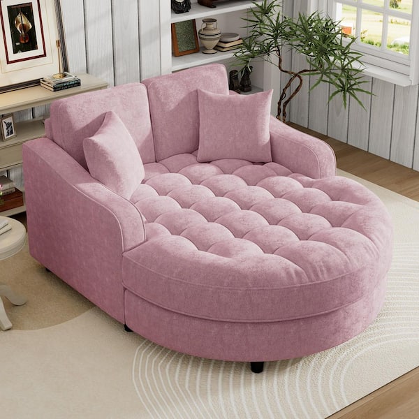Delvric Modern 55 in. Rolled Arms Pink Chenille Tufted Upholstered Twin Size Sofa Bed with Pillows