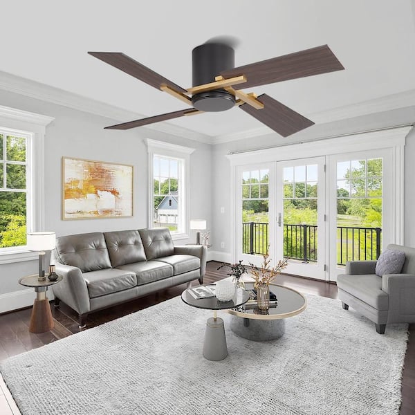 48Inch 4 Two-color Fan Blades Dc Motor Indoor Standard Ceiling Fan With Remote Black and Gold