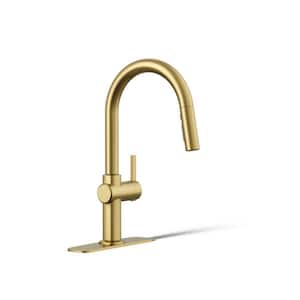 Clarus Single Handle Pull Down Sprayer Kitchen Faucet in Vibrant Brushed Moderne Brass
