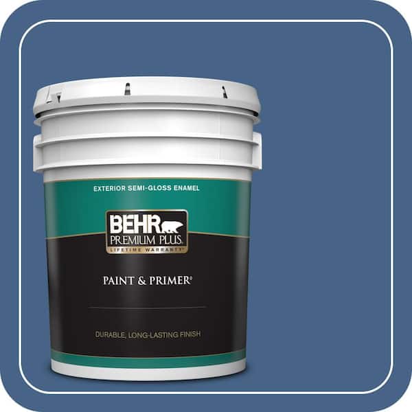 BEHR PREMIUM PLUS 5 gal. #PPU15-04 Mosaic Blue Semi-Gloss Enamel Exterior Paint & Primer
