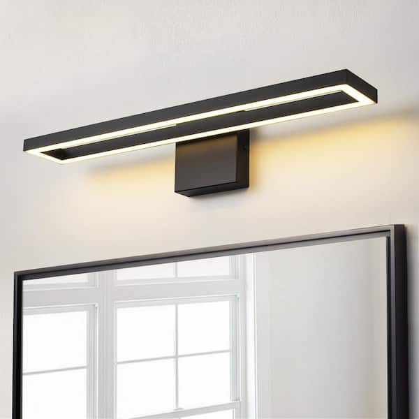 RRTYO Kaylin 23.6 in. 1-Light Modern Black Linear Rectangular Integrated LED Bathroom Vanity Light
