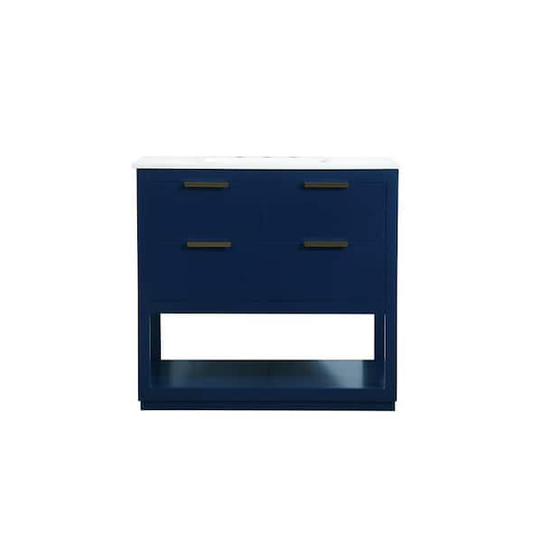 Unbranded Simply Living 36 in. W x 22 in. D x 34 in. H Bath Vanity in Blue with Calacatta White Engineered Marble Top