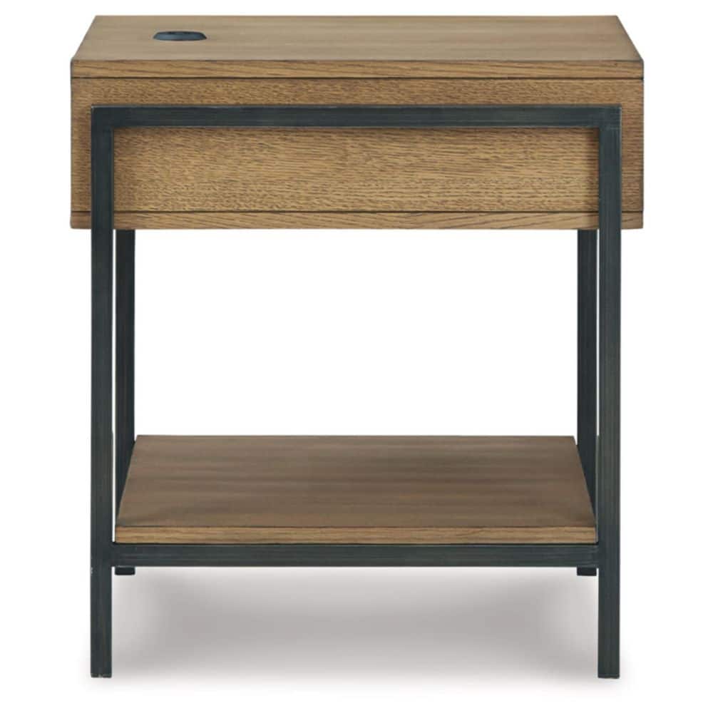 Contemporary Black and Brown Wood Metal End Table with Storage
