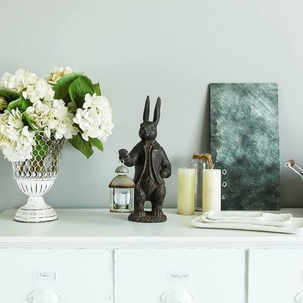 6 in. x 13 in. Brown Resin Vintage Bunny Figurine Garden Statue
