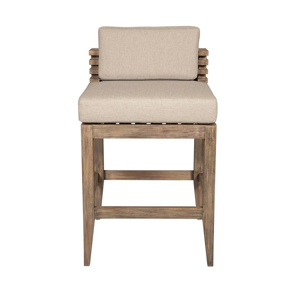 Taupe Cushion Light Brown Eucalyptus Wood Outdoor Bar Stool