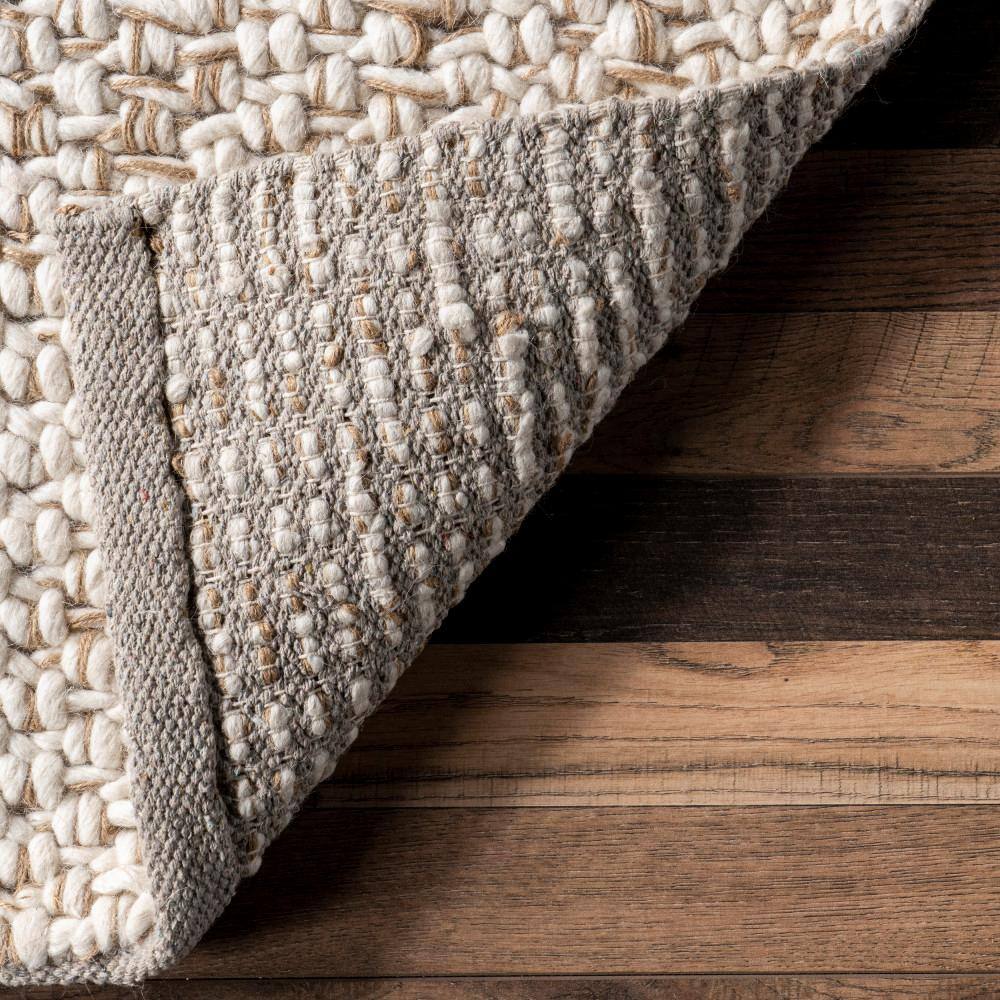 Ivory Flat Woven Wool Blend Round Area Rug