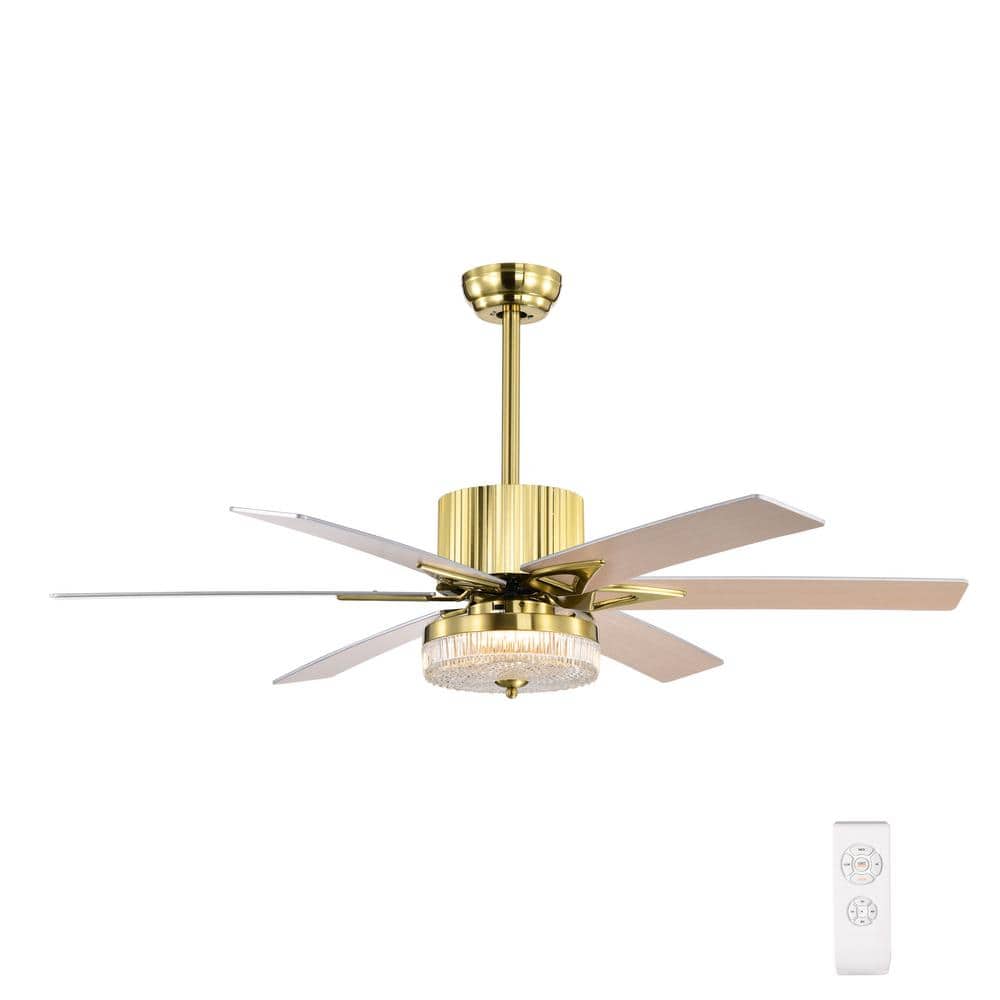 52 in. Indoor Gold Modern Ceiling Fan Light with Remote for Patio, Living R