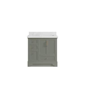 Alys 36 in. W x 22 in. D x 36 in. H Right Offset Single Sink Bath Vanity in Evergreen with 2 in. Calcutta Sienna Qt. Top