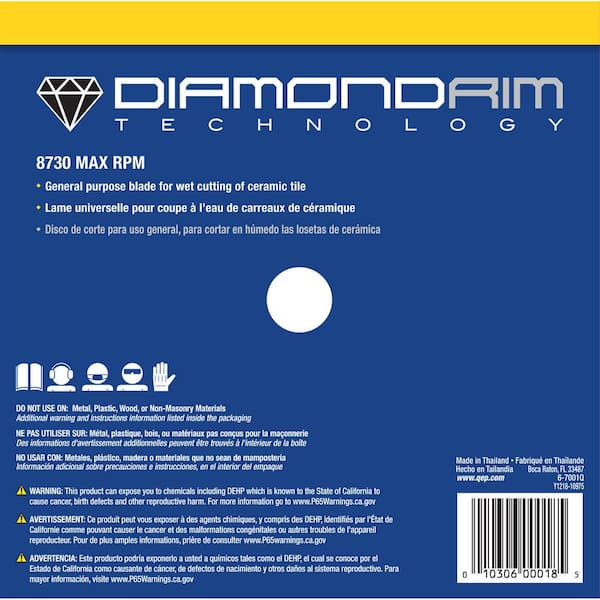 Qep 7 In Diamond Blade For Wet Tile Saws For Ceramic Tile 6 7001q The Home Depot