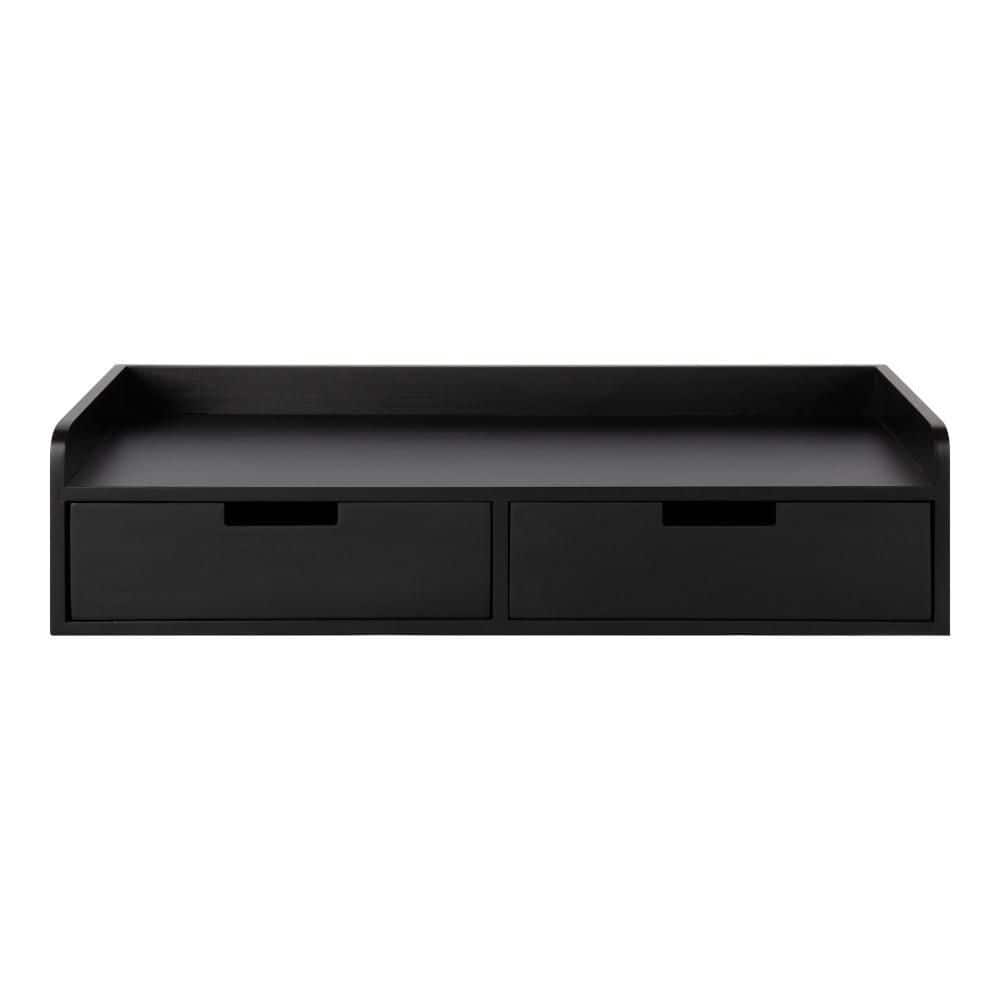Sleek Black Wood and Metal Floating Console Desk with Storage