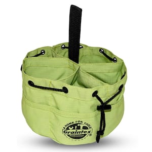 10 in. 6-Pocket Lime Green Canvas Grab Tool Bag with Drawstring Closure