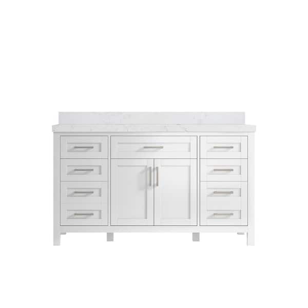 Willow Collections Cambridge 60 in. W x 22 in. D x 36 in. H Single Sink Bath Vanity in White with 2 in. Empira Quartz Top