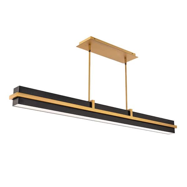 Desmond 42 in. 1-Light Black with Aged Brass Integrated LED Linear Pendant Light Selectable 4CCT 2700K-3000K-3500K-4000K