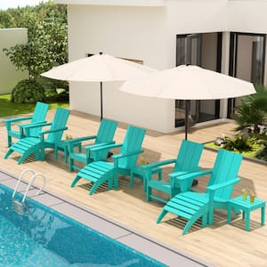 Shoreside Turquoise 12-Piece HDPE Plastic Patio Conversation Set with Ottoman And Side Table